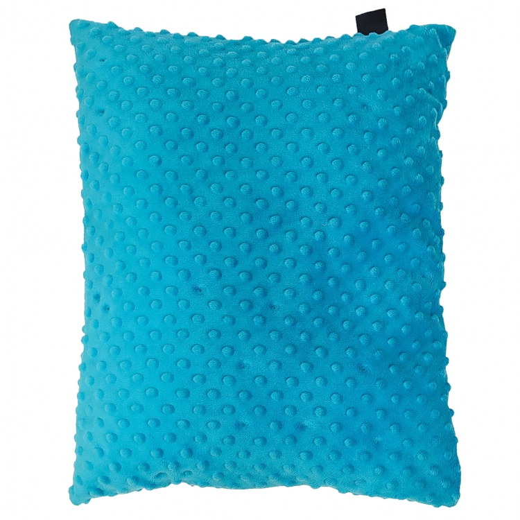 Poduszka dziecięca MINKY-BAWEŁNA 100% dwustronna z zamkiem- niebieski i wzorki 30x40 minky strona